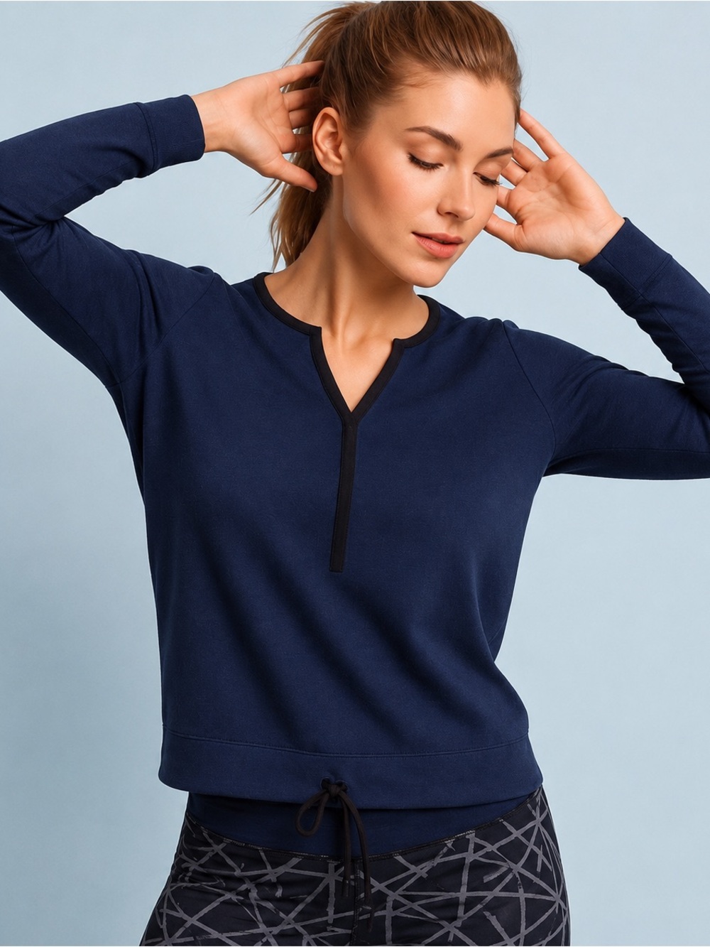 Athleta Navy Blue Sentry Tai Pullover Sweatshirt Drawstring Hem Size S